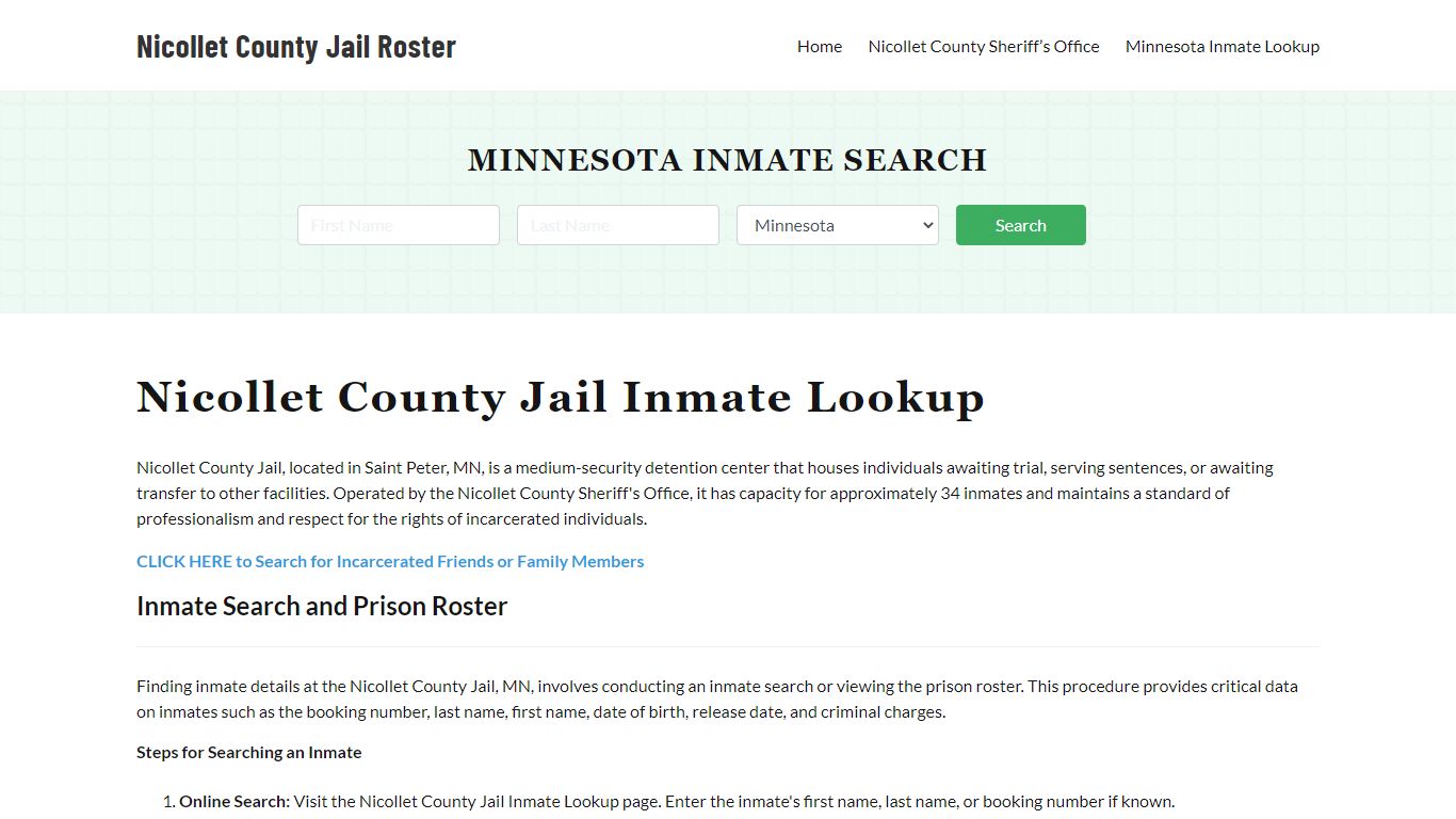 Nicollet County Jail Roster Lookup, MN, Inmate Search
